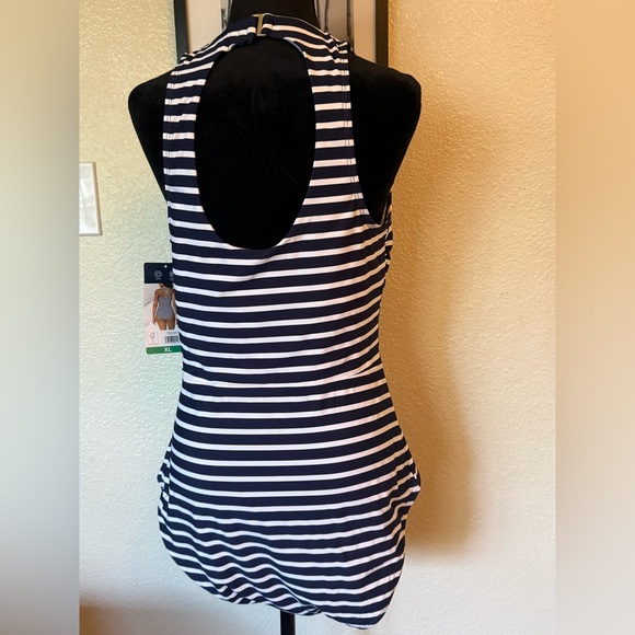 LANDS’ END One Piece Navy Blue/White Stripes Swimsuit Bathing Suit Size XL - Picture 2 of 7